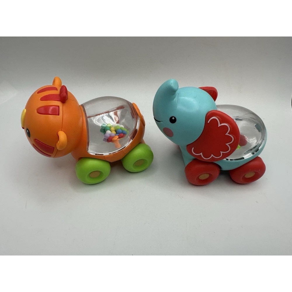 Fisher Price Poppity Pop Elephant & Cat Rolling Push Rattle Toy 2016